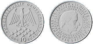 10 Euro Gedenkmnze 200. Todestag von Friedrich von Schiller - Deutschland 2005
